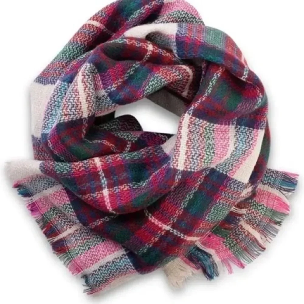 Pistil Soft Beige Red Green Oversized Scarf Casual Chic Boho Preppy Academia